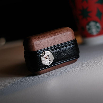 Handmade Black Leather Wood AirPods Pro Case Custom Leather AirPods Pro Case Airpod Case Cover