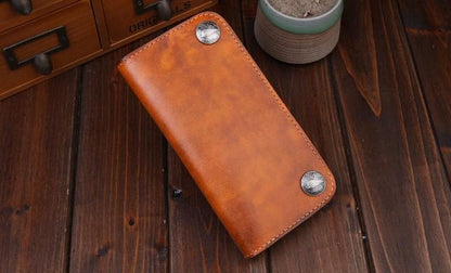 Handmade Leather Mens Trucker Wallet Cool Biker Leather Wallet Long Phone Wallets for Men