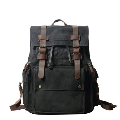 Cool Canvas Mens Vintage Large Black Backpack Computer Khaki Backpack Travel Backpack Hiking Backpackfor Men