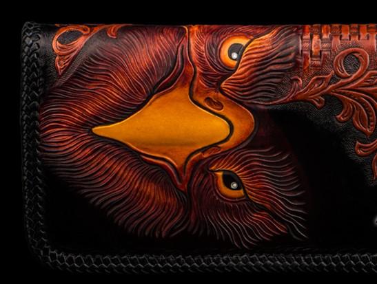 Handmade Leather Men Tooled Eagle Cool Leather Wallet Long Phone Clutch Wallets for Men