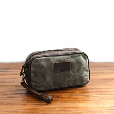 Mens Khaki Waxed Canvas Dopp Kit Mini Messenger Bag Canvas Toiletry Bag for Men