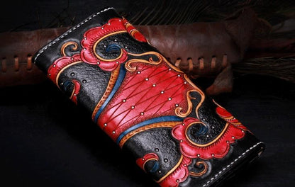 Handmade Leather Mens Womens Tooled Phoenix Clutch Wallet Cool Wallet Long Wallets for Men Women