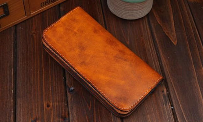 Handmade Leather Mens Trucker Wallet Cool Biker Leather Wallet Long Phone Wallets for Men