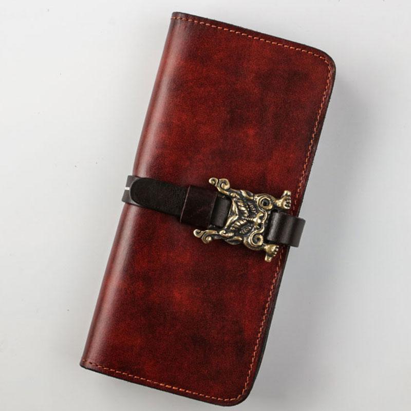 Handmade Leather Mens Clutch Wallet Cool Leather Wallet Long Phone Wallets for Men