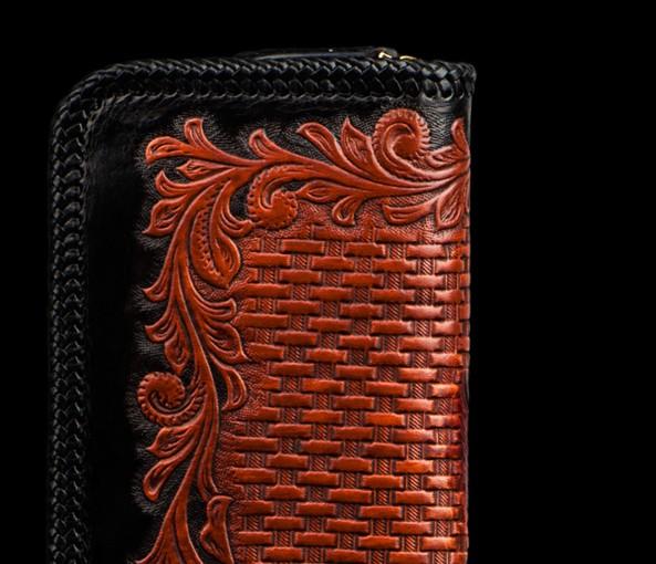 Handmade Leather Men Tooled Eagle Cool Leather Wallet Long Phone Clutch Wallets for Men