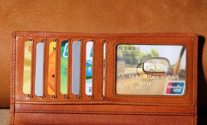 Genuine Leather Mens Cool Long Leather Wallet Slim Travel Passport Wallet for Men