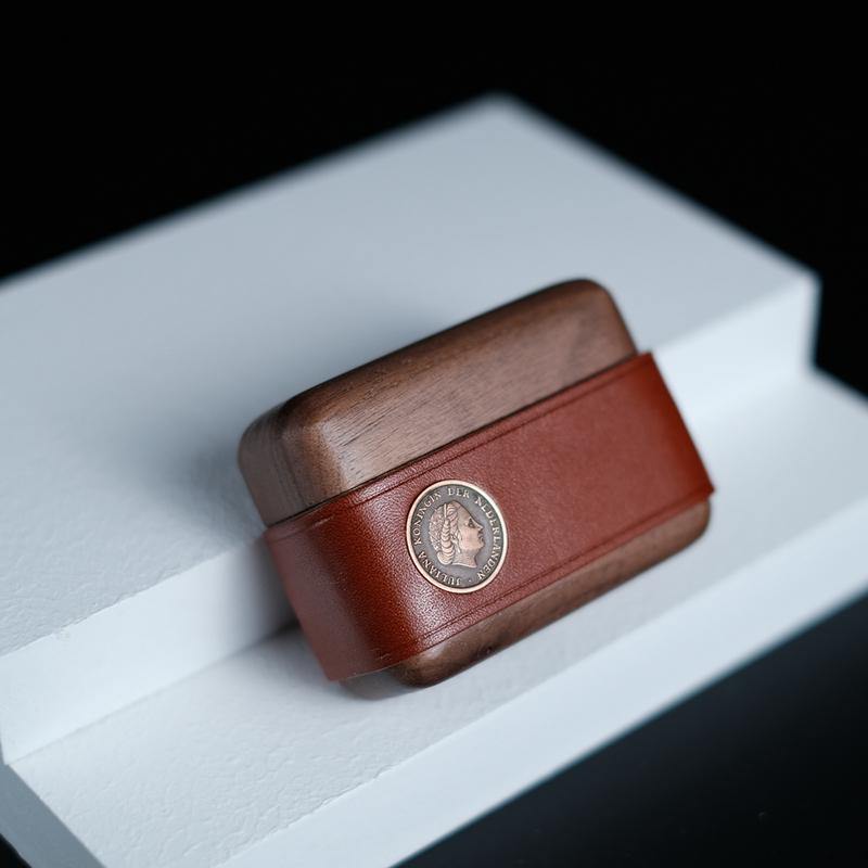 Handmade Tan Leather Wood AirPods Pro Case Custom Leather AirPods Pro Case Airpod Case Cover