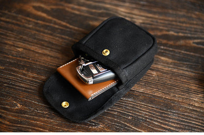 Black Canvas Mens Cigarette Case Pouch Waist Belt Pouch with Belt Loop for Men