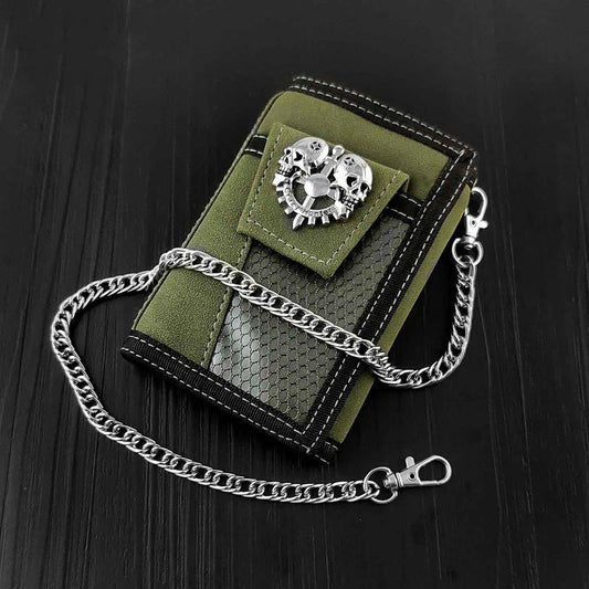 Camouflage Canvas Mens Trifold Biker Wallets Small Chain Wallet With Chain for Men