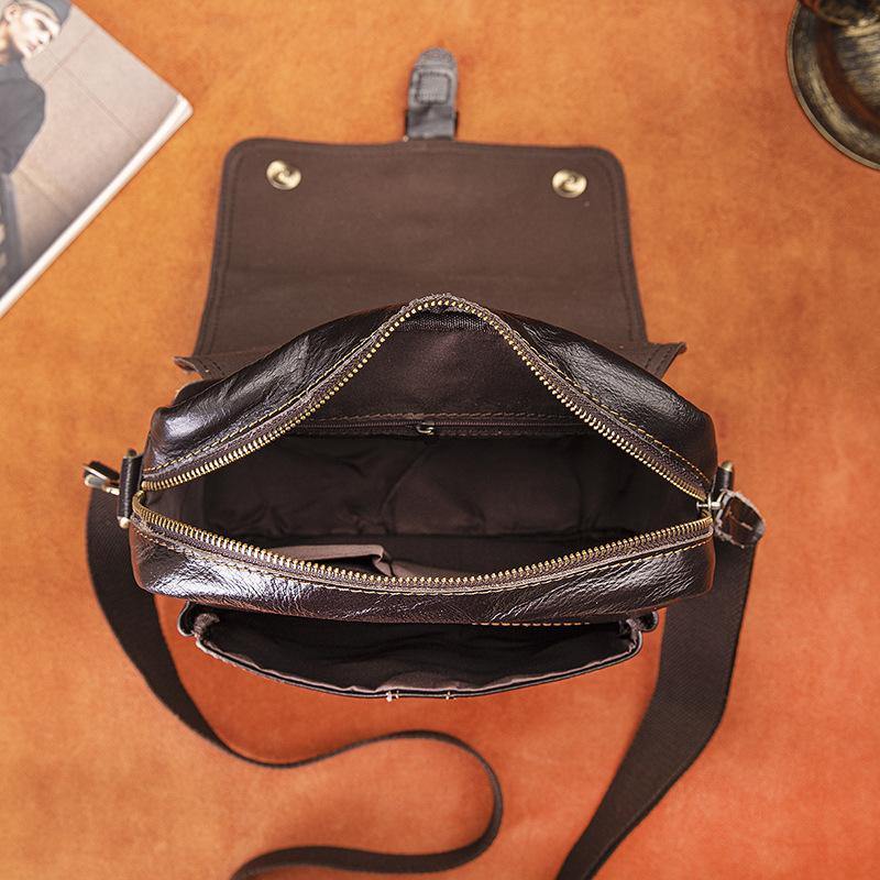 Coffee LEATHER MEN'S Small Vertical Side Bag Messenger Bag Coffee Briefcase Handbag FOR MEN