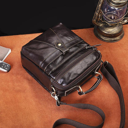 Coffee LEATHER MEN'S Small Vertical Side Bag Messenger Bag Coffee Briefcase Handbag FOR MEN