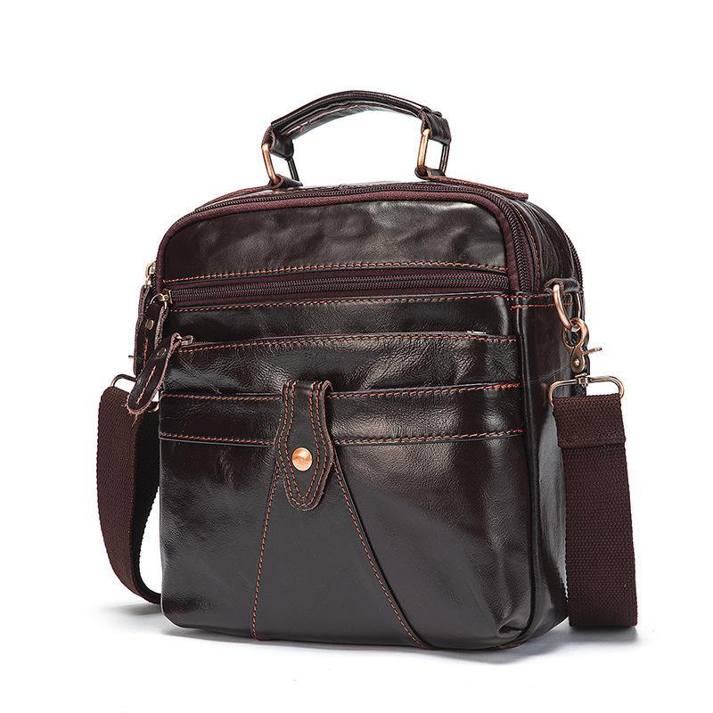 Coffee LEATHER MEN'S Small Vertical Side Bag Messenger Bag Coffee Briefcase Handbag FOR MEN