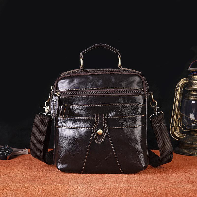 Coffee LEATHER MEN'S Small Vertical Side Bag Messenger Bag Coffee Briefcase Handbag FOR MEN