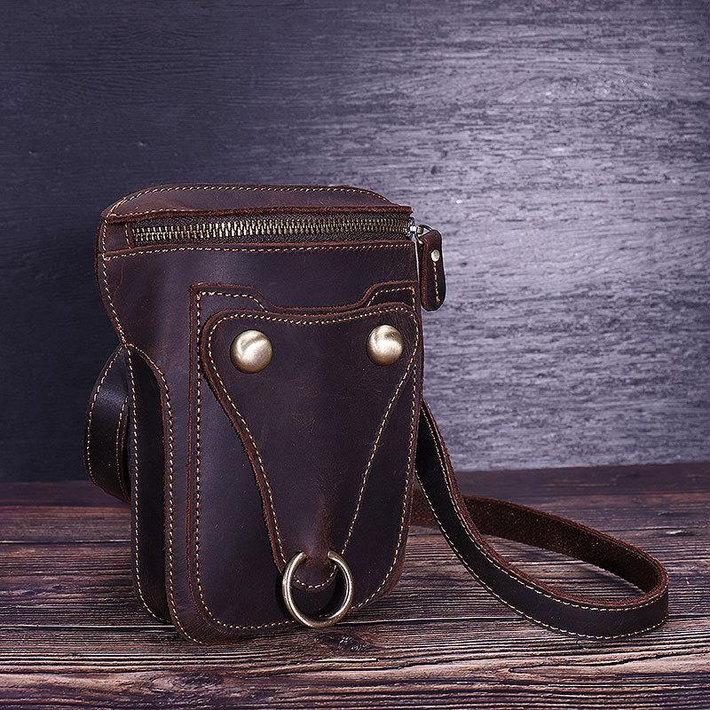 Black LEATHER MENS Belt Pouch Ox Mini Messenger Bag Belt Holster Waist Bag For Men