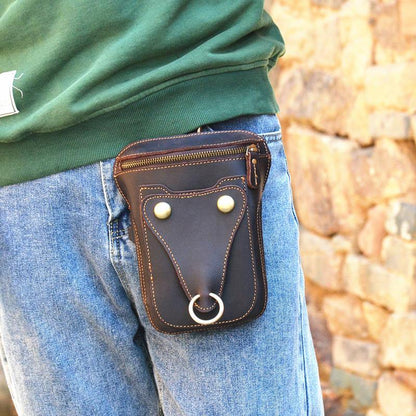 Black LEATHER MENS Belt Pouch Ox Mini Messenger Bag Belt Holster Waist Bag For Men