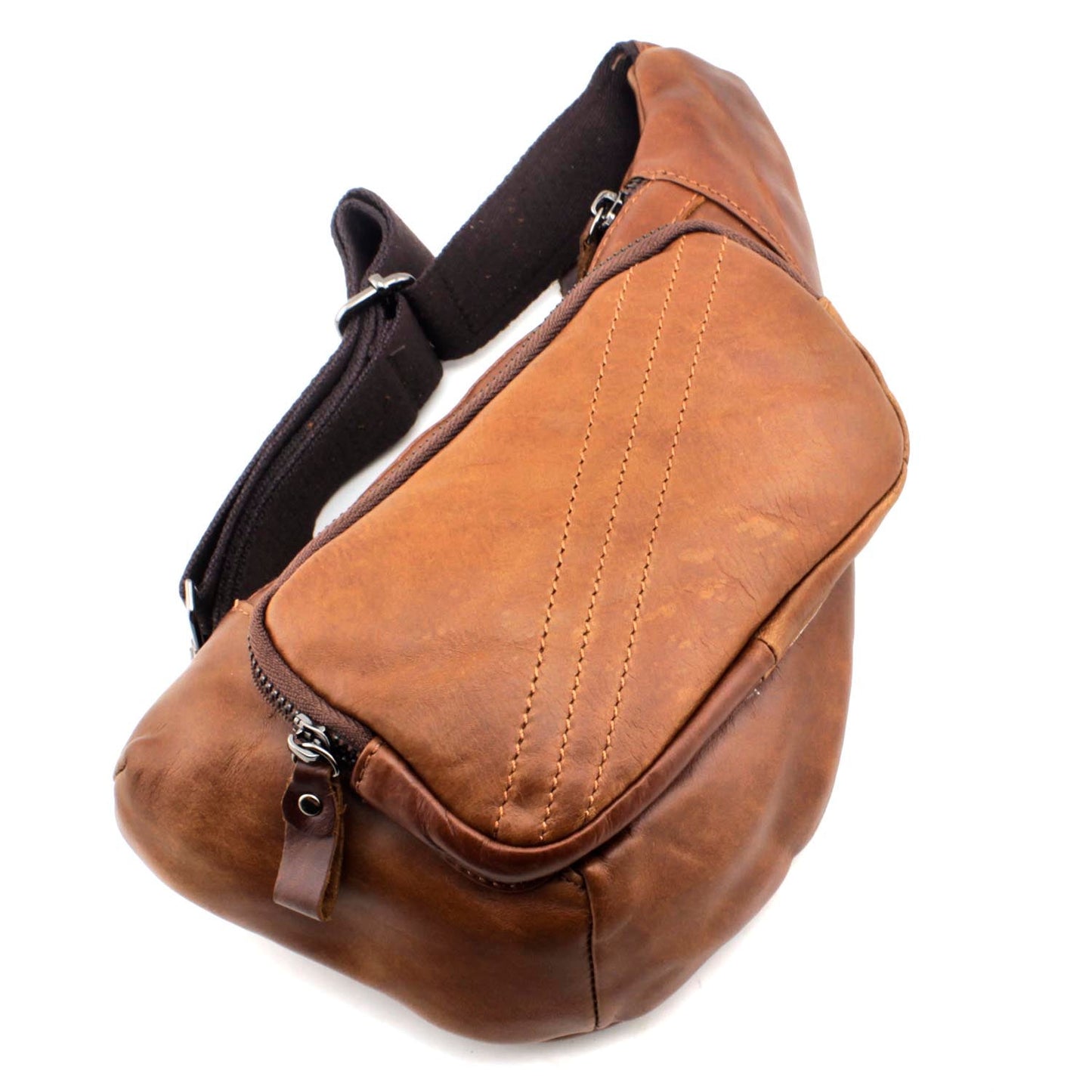 Brown Leather Men's Sling Bags Chest Bags Badass Brown One shoulder Backpack Sling Bag For Men