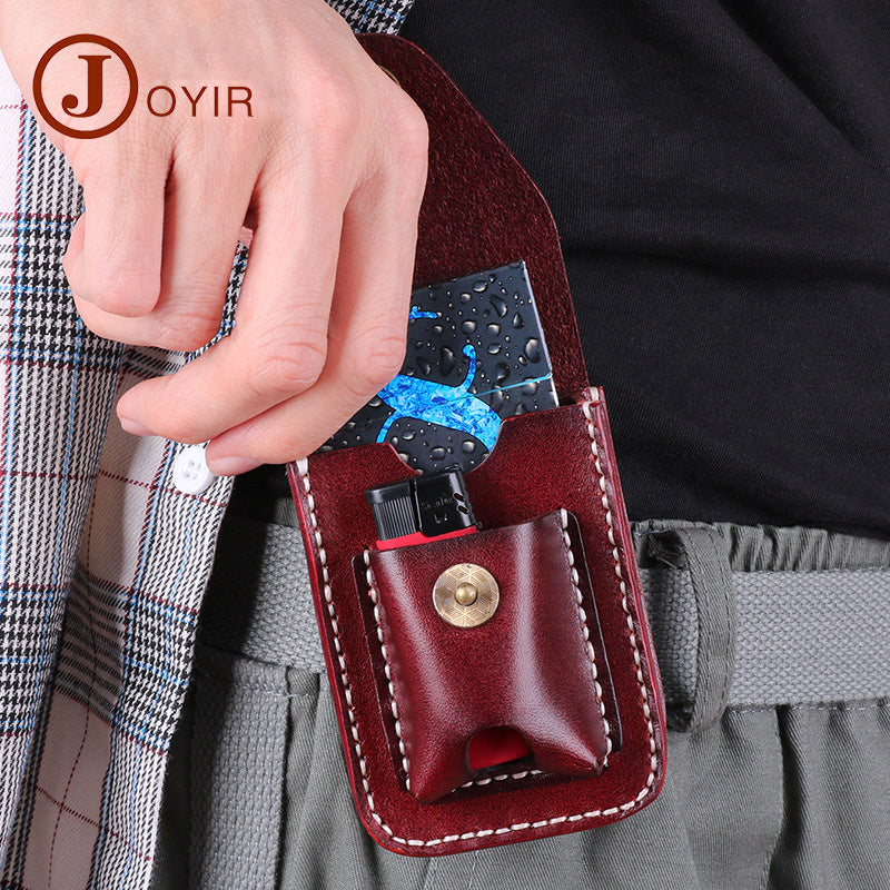 Leather Mens Cigarette Cases with Lighter Holder With Belt Loop Cigarette Holder For Men