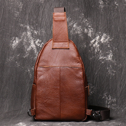 Brown Leather Men's Sling Bag Sling Pack Fashion Brown One shoulder Backpack For Men