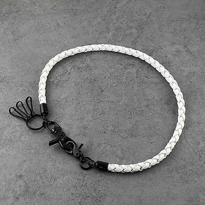 Badass White Leather Braided Long Wallet Chain Cool Punk Rock Biker Trucker Wallet Chain Trucker Wallet Chain for Men