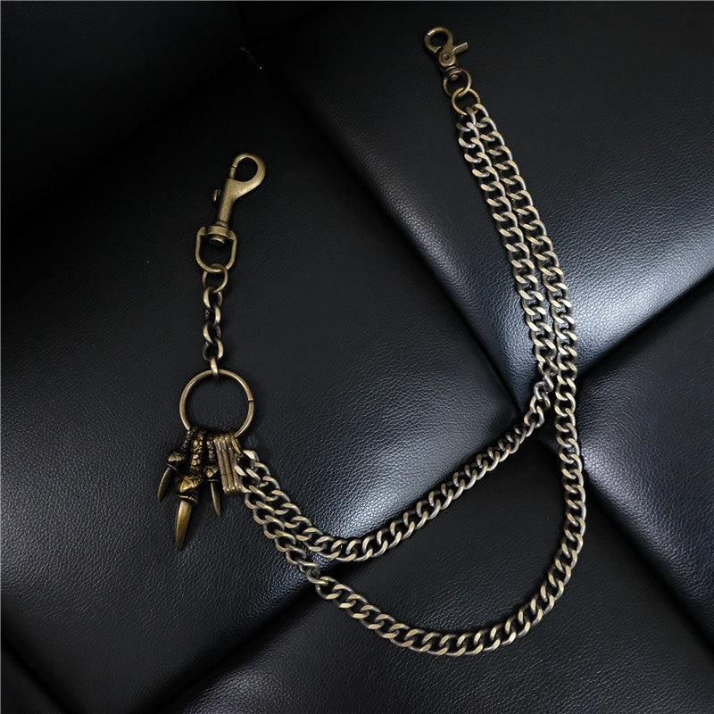 Badass Men's Bronze Metal Long Double Wallet Chain Pants Chain Biker Wallet Chain For Men