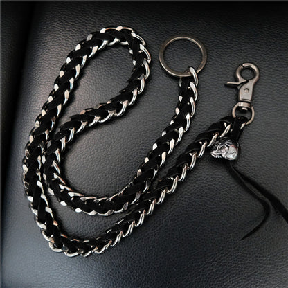 Badass Men's Braided Leather Skull Key Chain Pants Chain Biker Wallet Chain For Men