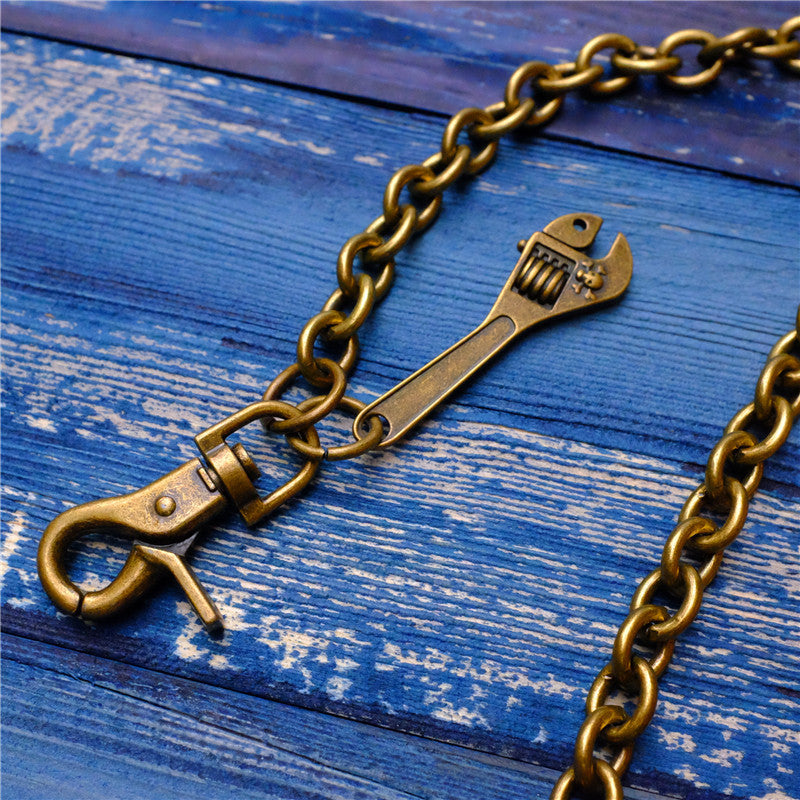 Badass Men's Gold Brass Spanner Wallet Chain Pants Chain Long Biker Wallet Chain For Men