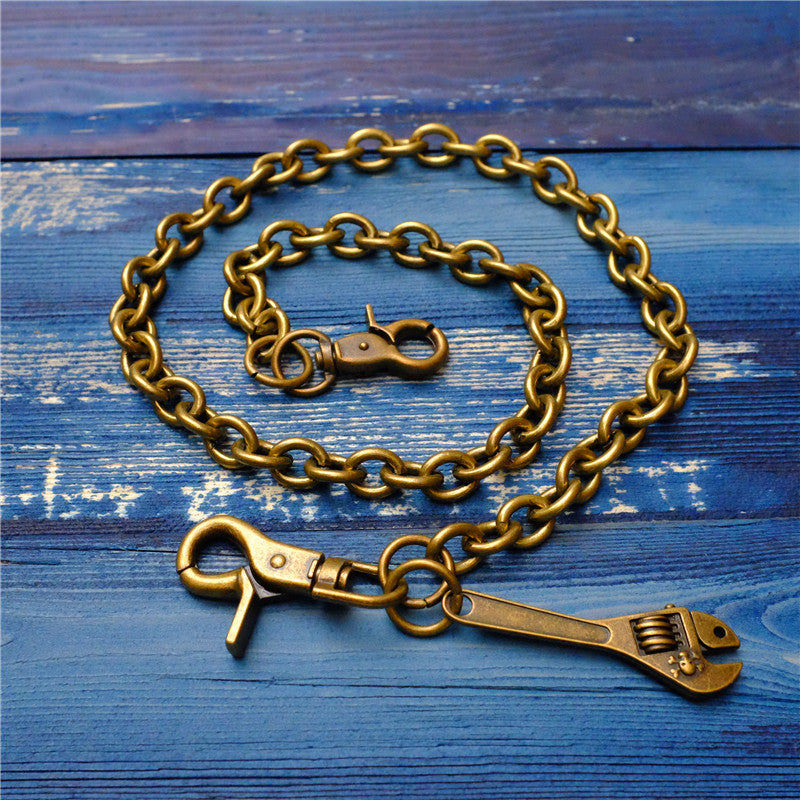 Badass Men's Gold Brass Spanner Wallet Chain Pants Chain Long Biker Wallet Chain For Men