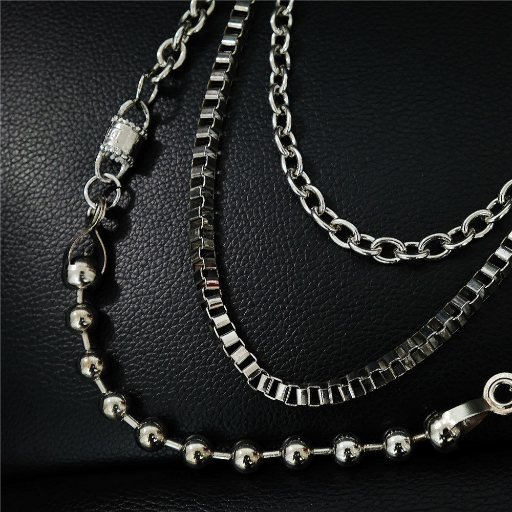 Punk Men's Metal Beaded Triple Long Wallet Chain Pants Chain Trendy Biker Wallet Chain For Men