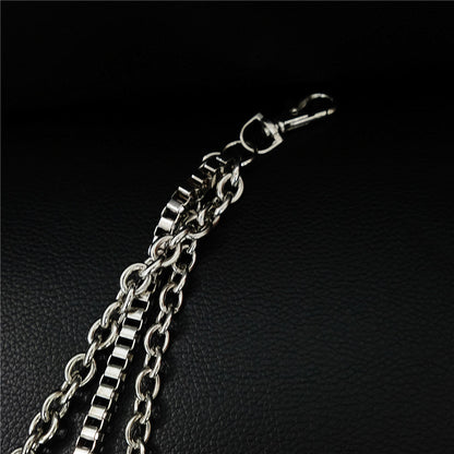 Punk Men's Metal Beaded Triple Long Wallet Chain Pants Chain Trendy Biker Wallet Chain For Men