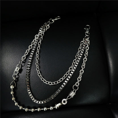 Punk Men's Metal Beaded Triple Long Wallet Chain Pants Chain Trendy Biker Wallet Chain For Men