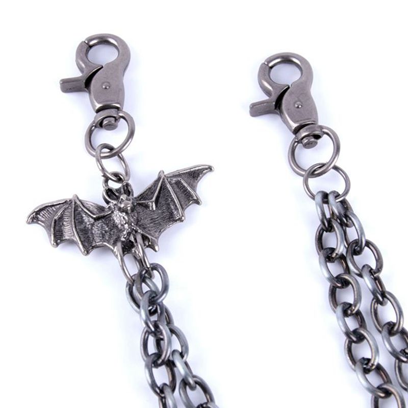 Badass Men's Silver Bat Double Pants Chain Punk Wallet Chain For Men