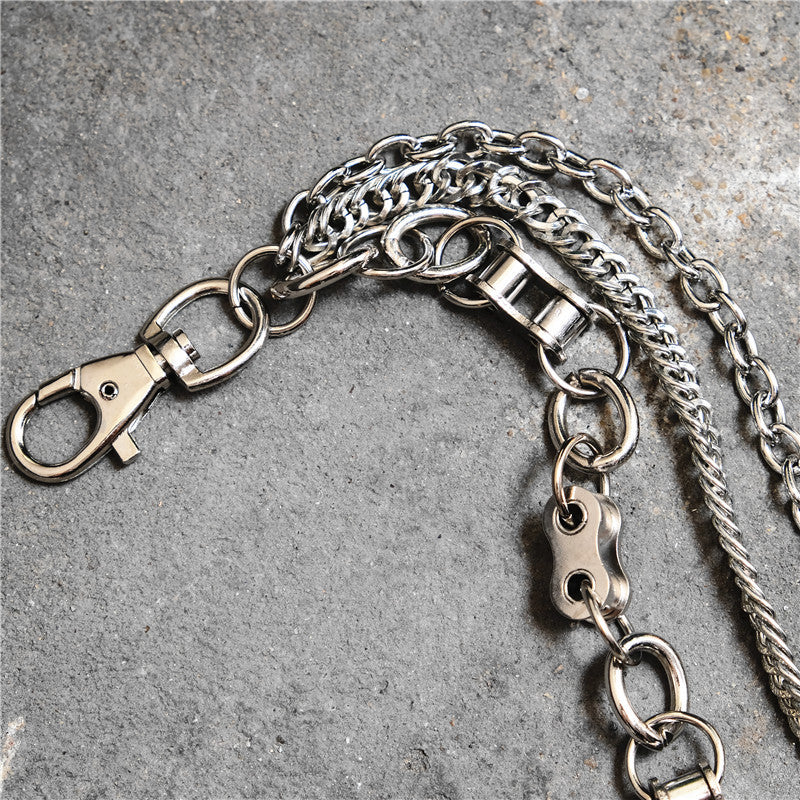 Badass Men's Silver Triple Pants Chain Bike Chain Long Punk Wallet Chain For Men