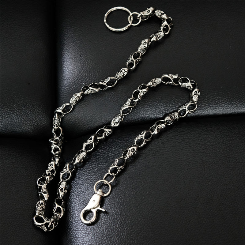 Badass Men's Silver Skull Long Punk Pants Chain Biker Wallet Chain For Men