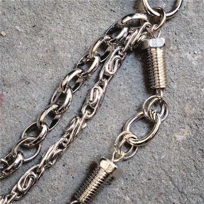 Badass Men's Silver Triple screw bolt Pants Chain Wallet Chain For Men