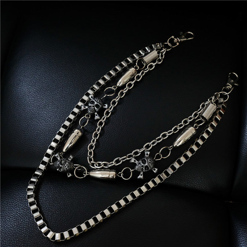 Badass Men's Skull and Bullet Triple Long Wallet Chain Pants Chain Trendy Biker Wallet Chain For Men