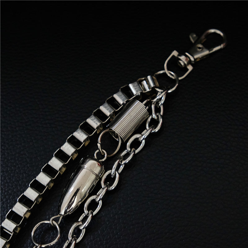 Badass Men's Skull and Bullet Triple Long Wallet Chain Pants Chain Trendy Biker Wallet Chain For Men