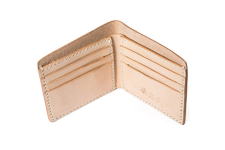 Handmade Beige Leather Mens billfold Wallet Bifold Front Pocket Small Wallet For Men