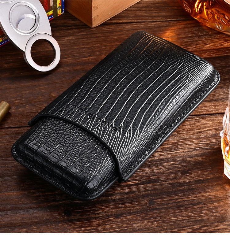 Best Leather Mens 3pcs Cigar Case With Cutter Top Leather Cigar Case for Men