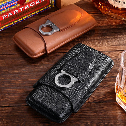 Best Leather Mens 3pcs Cigar Case With Cutter Top Leather Cigar Case for Men