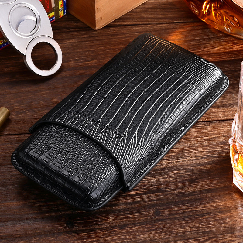 Best Leather Mens 3pcs Cigar Case With Cutter Top Leather Cigar Case for Men