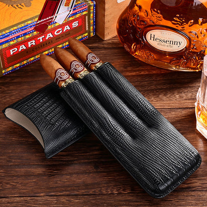 Best Leather Mens 3pcs Cigar Case With Cutter Top Leather Cigar Case for Men