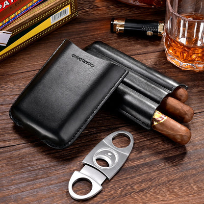 Best Leather Mens 3pcs Cigar Case With Cutter Cool Leather Cigar Cases for Men