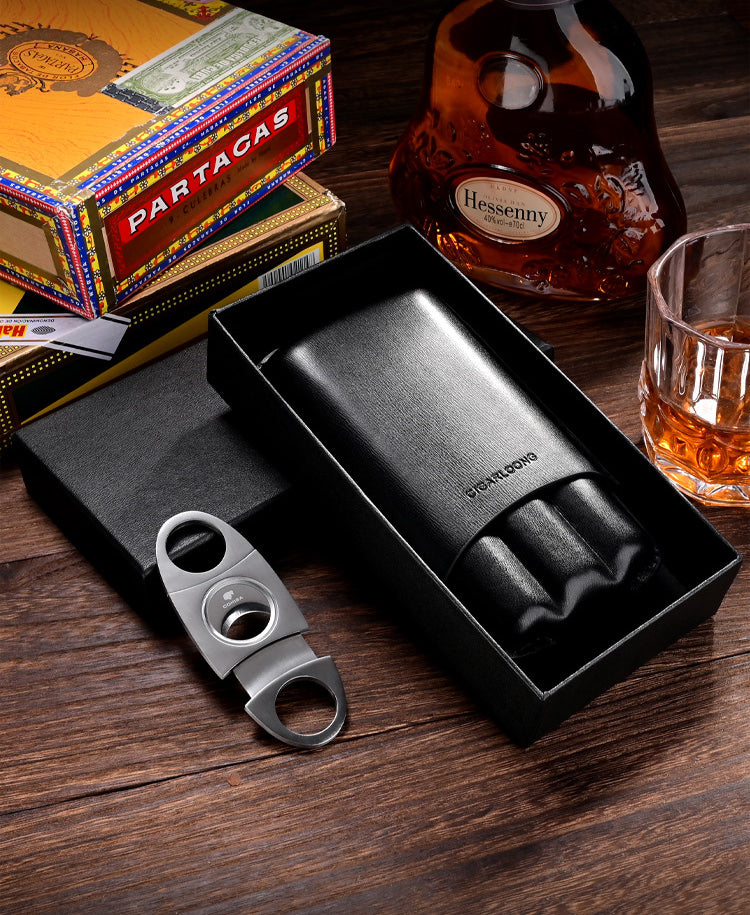 Best Leather Mens 3pcs Cigar Case With Cutter Cool Leather Cigar Cases for Men