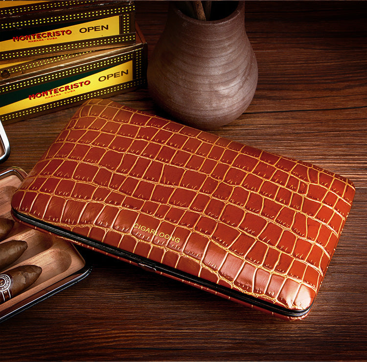 Best Leather&Cedar Mens 5pcs Cigar Cases Alligator Pattern Leather Cigar Cases for Men