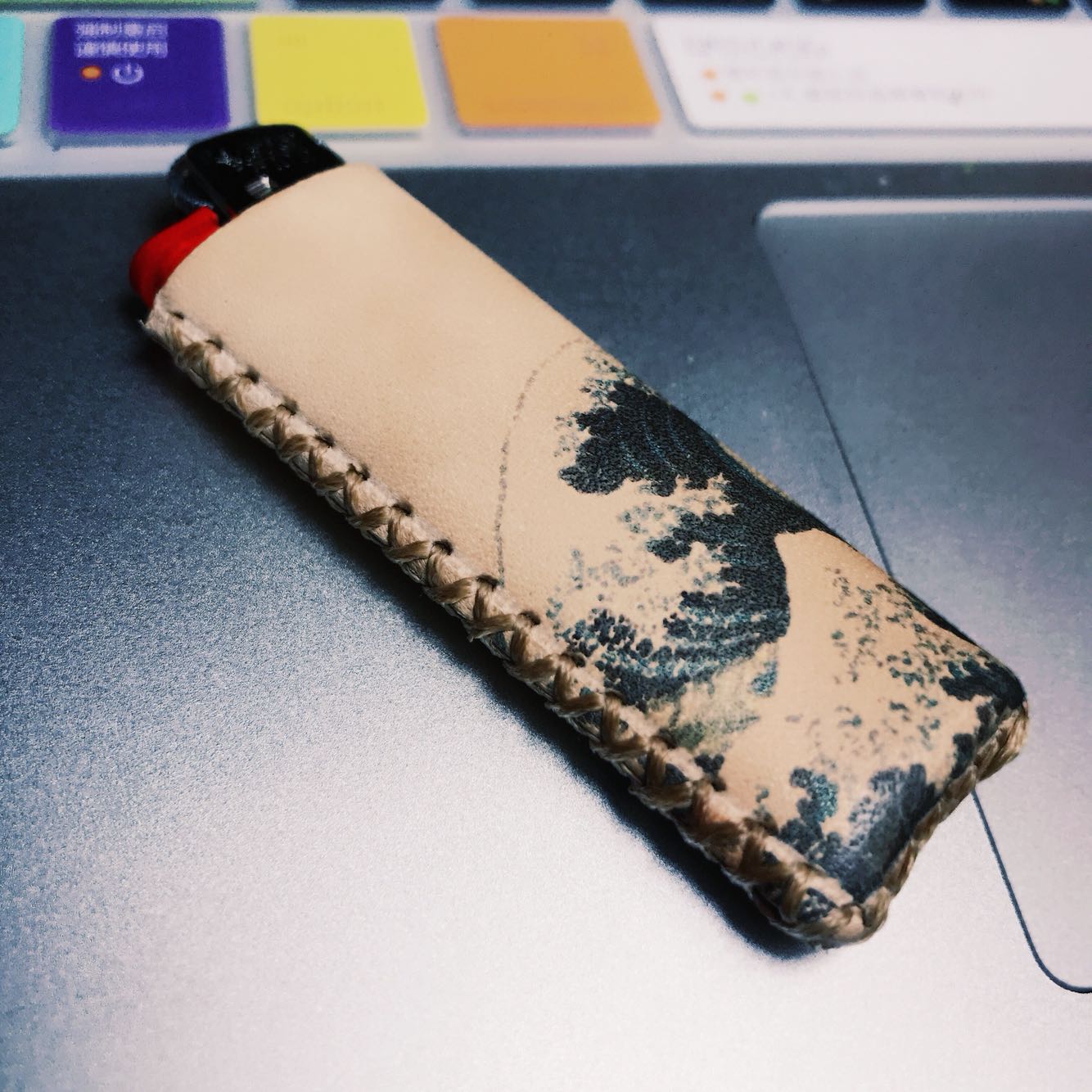 Bic Leather Lighter Case The Great Wave of Kanagawa Leather Bic Lighter Holder Leather Bic Lighter Covers For Men