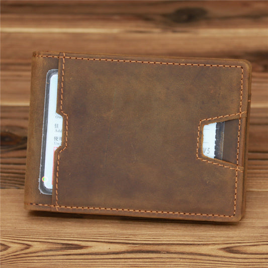 Bifold Leather Mens Slim Wallet Front Pocket Wallet billfold Wallet With Money Clip for Men