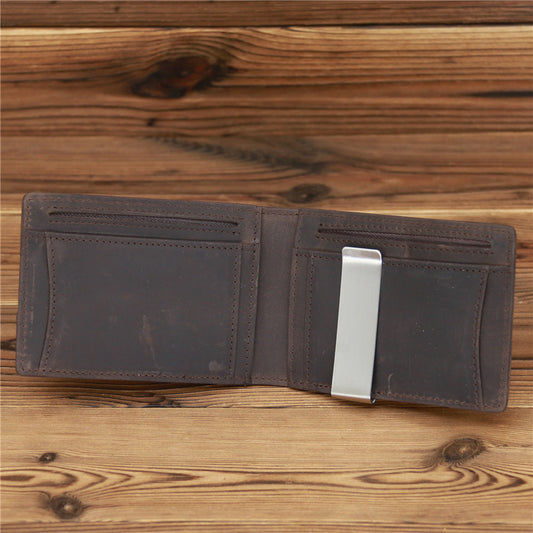 Bifold Coffee Leather Mens Slim Wallet Front Pocket Wallet billfold Wallet With Money Clip for Men