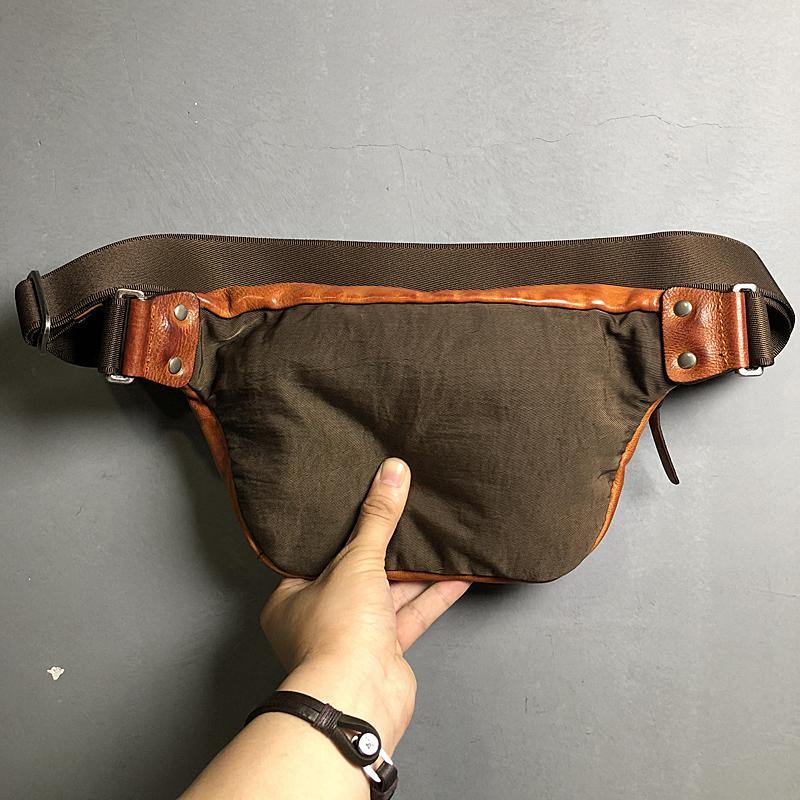 Black Cool Leather Men Small Fanny Pack Waist Bag Hip Pack Tan Belt Bag Bumbag for Men