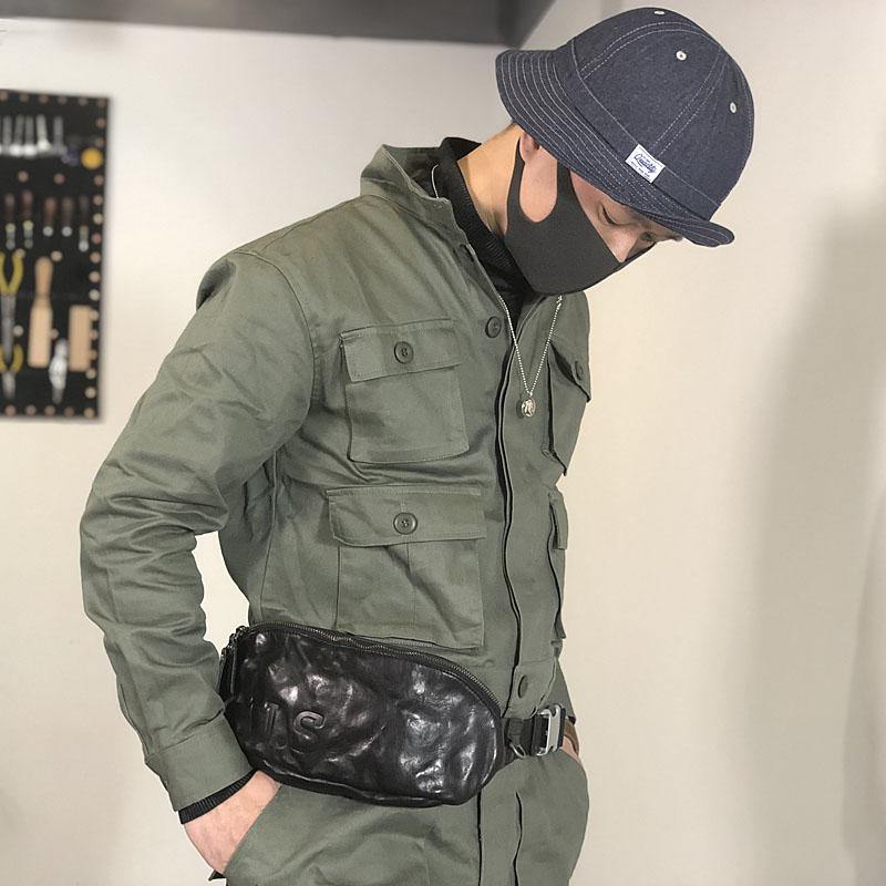 Black Cool Leather Men Fanny Pack Waist Bags Hip Pack Coffee Chest Bag Belt Bag Bumbag for Men