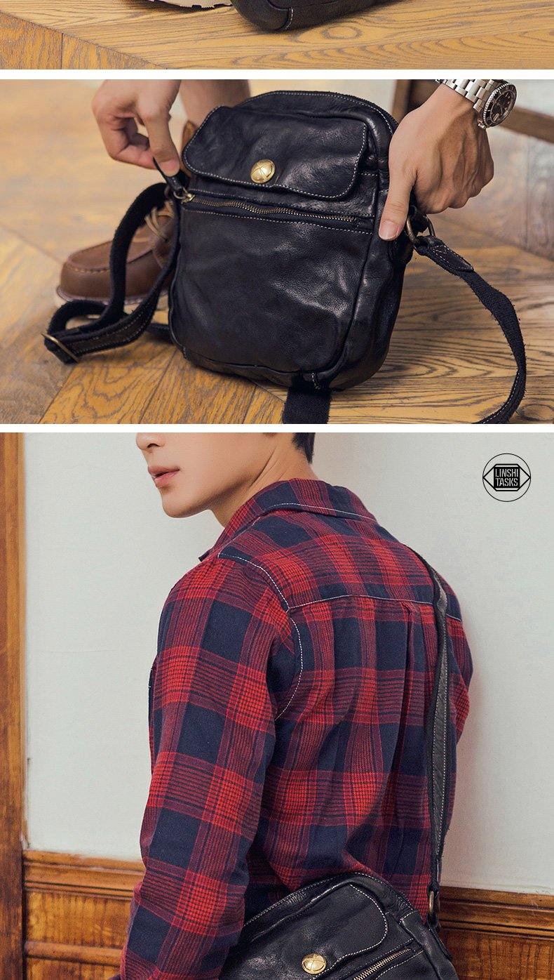 Black Cool Leather Mens Small Vertical Side Bag Messenger Bags Brown Casual Bicycle Bags for Men